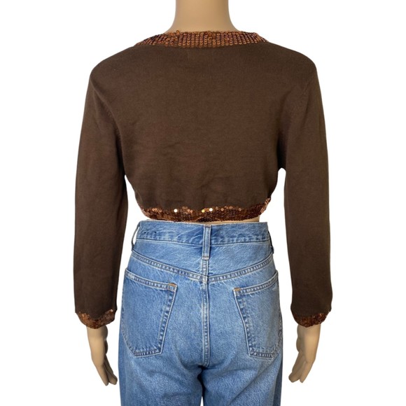 Guess Women's Cropped Brown Sequin Cardigan Size Small / Petite - Picture 2 of 8